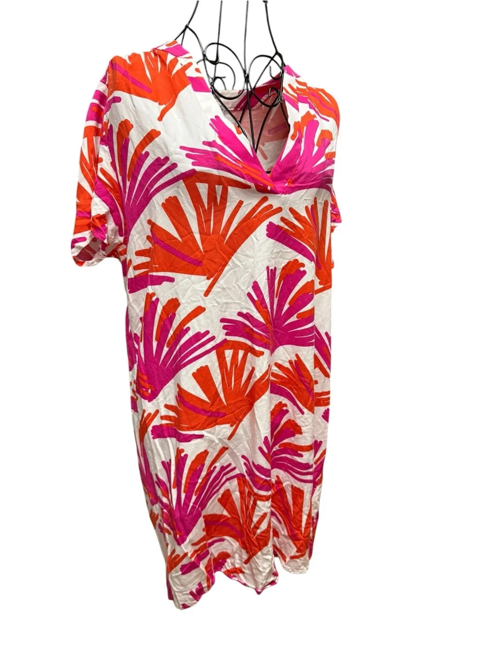 Bright Pink & Orange V-Neck Swim Cover-Up or Dress Large tropical